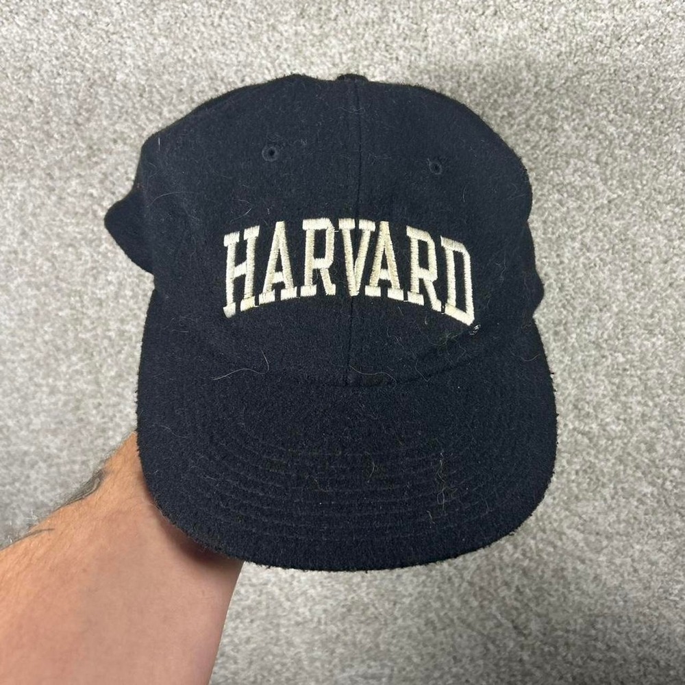 Vintage Harvard university black wool Champion strap back hat cap